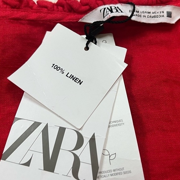 NWT Zara Red Linen Sweetheart Ruffle Mini Dress Button Accent Pullover Medium - Picture 11 of 12
